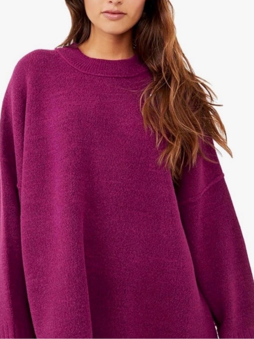 Free People — Oversized Crewneck Sweater in Deep Magenta